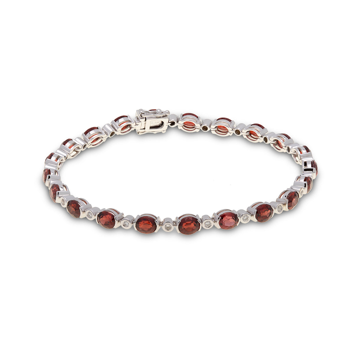 18ct White Gold Garnet Diamond Line Bracelet