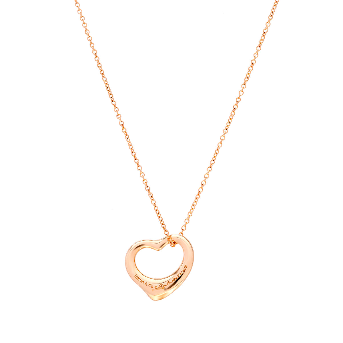 18ct Yellow gold Tiffany Open heart Elsa Peretti necklace.